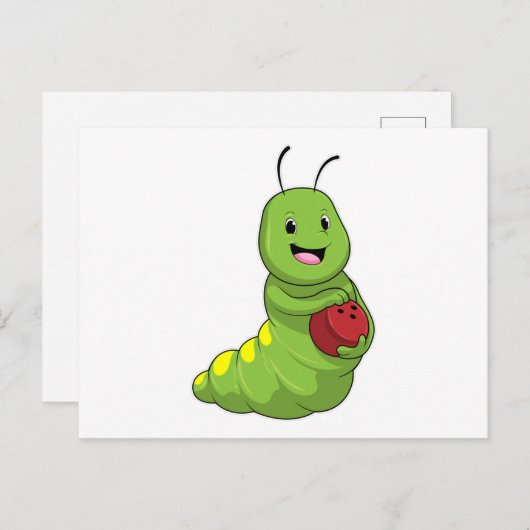 Carte Postale Chenille au bowling avec boule de bowling (Devant / Derrière)