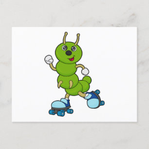 Carte Postale Chenille au patin en ligne avec des patins à roule