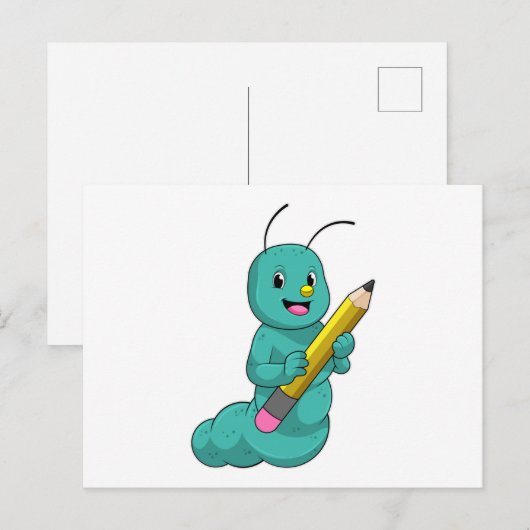 Carte Postale Chenille avec crayon (Devant / Derrière)