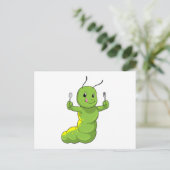 Carte Postale Chenille avec Cuillère & Fourchette (Debout devant)