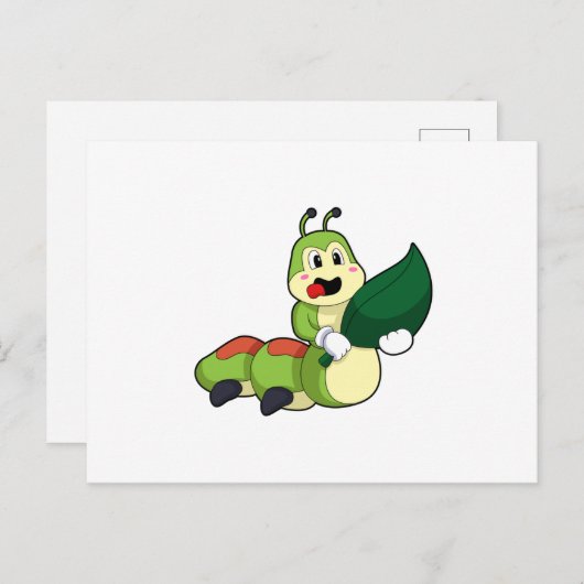 Carte Postale Chenille avec feuille (Devant / Derrière)