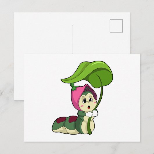 Carte Postale Chenille avec feuille (Devant / Derrière)