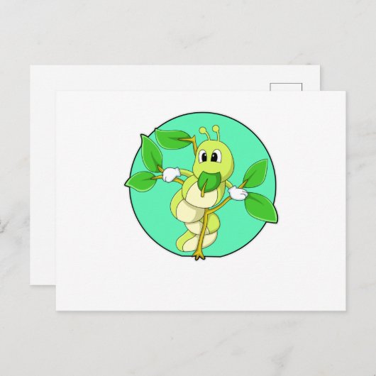 Carte Postale Chenille avec feuille (Devant / Derrière)