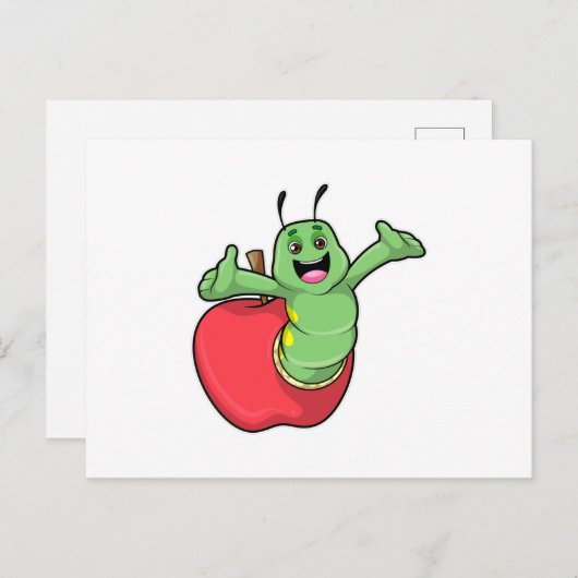 Carte Postale Chenille avec pomme (Devant / Derrière)