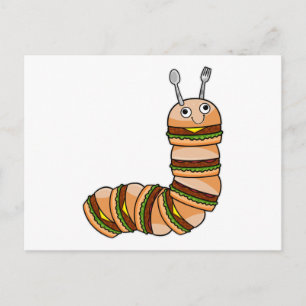 Carte Postale Chenille comme Cheeseburger avec Boeuf & Salade