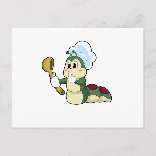 Carte Postale Chenille comme chef avec cuillère en bois (Devant)