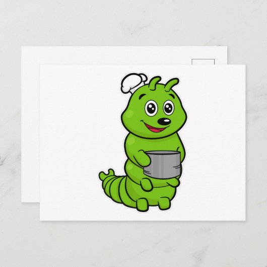 Carte Postale Chenille comme cuisinier avec marmite (Devant / Derrière)