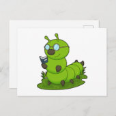 Carte Postale Chenille comme Nerd avec Lunettes & Livre (Devant / Derrière)