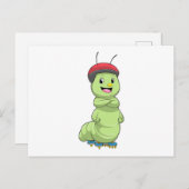 Carte Postale Chenille comme patineur en ligne avec des rollers. (Devant / Derrière)