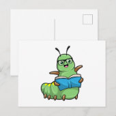 Carte Postale Chenille comme un intello avec livre et lunettes (Devant / Derrière)