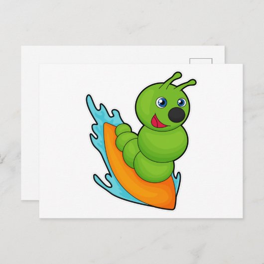 Carte Postale Chenille de Surfeur avec Planche de Surf (Devant / Derrière)