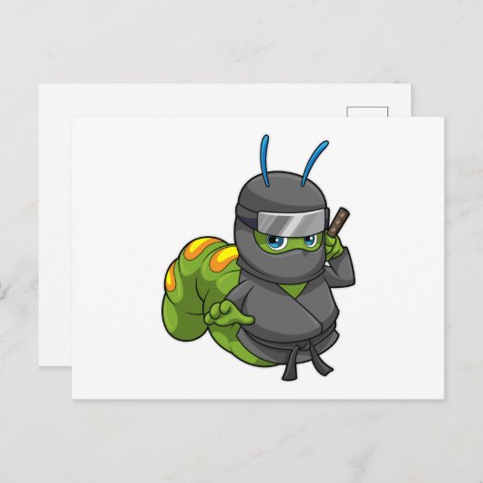 Carte Postale Chenille en ninja avec épée (Devant / Derrière)