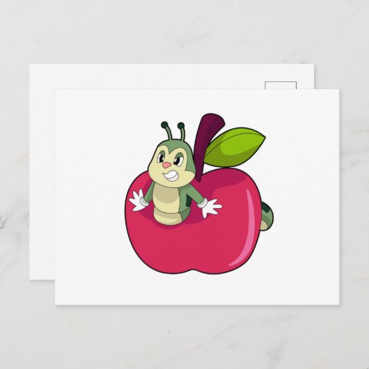 Carte Postale Chenille Pomme (Devant / Derrière)