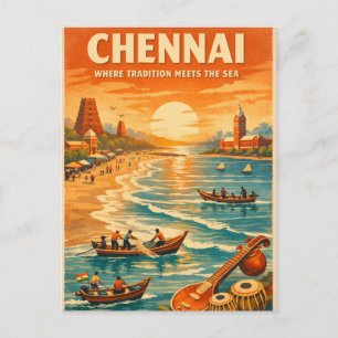 Carte Postale Chennai, en Inde, dans un classique rétro
