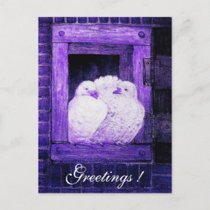 Carte Postale CHÈQUES BLANCHES À LA FENÊTRE bleu violet