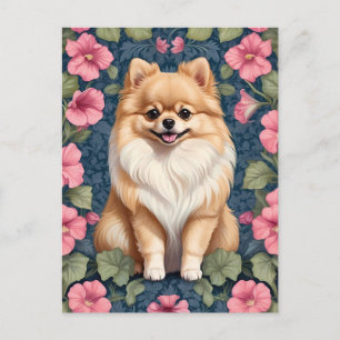Carte Postale Cher Chien Poméranien Avec Pétunias Rose