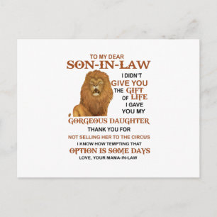 Carte Postale Cher gendre je vous ai donné ma magnifique fille