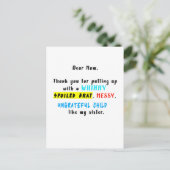 Carte Postale Chère maman merci de supporter un enfant gâté (Debout devant)