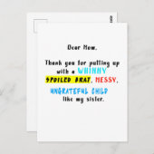 Carte Postale Chère maman merci de supporter un enfant gâté (Devant / Derrière)