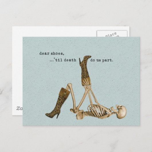 Carte Postale Chères chaussures Squelette en amour (Devant / Derrière)