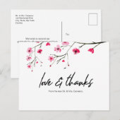 Carte Postale Cherry Blossom amour et merci Mariage Merci, (Devant / Derrière)