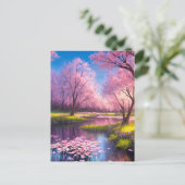 Carte Postale Cherry Blossom Park avec un ruisseau de méandre (Debout devant)