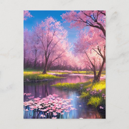 Carte Postale Cherry Blossom Park avec un ruisseau de méandre (Devant)