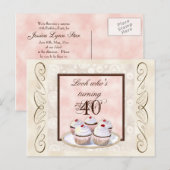 Carte Postale Cherry Cupcake 40e Anniversaire Fête Invitation (Devant / Derrière)