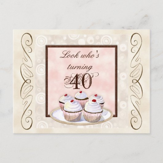 Carte Postale Cherry Cupcake 40e Anniversaire Fête Invitation (Devant)