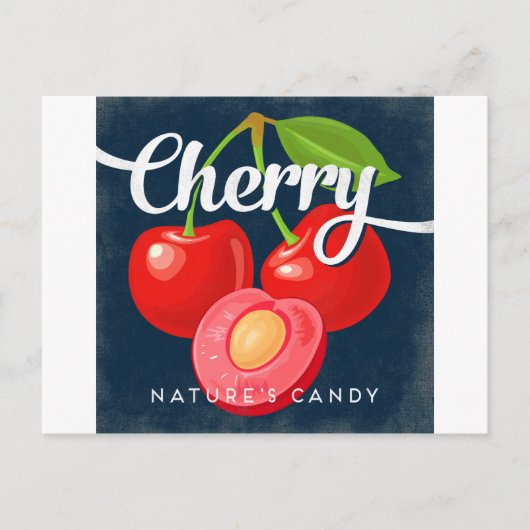 Carte Postale Cherry Vintage Fruit Étiquette Retro (Devant)