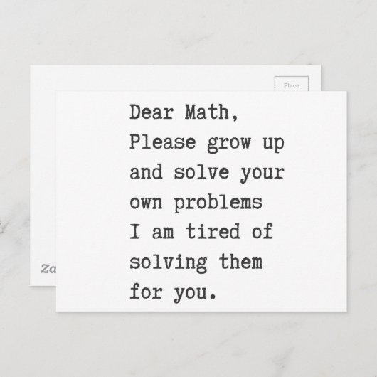 Carte Postale Chers maths résolvez vos propres problèmes (Devant / Derrière)