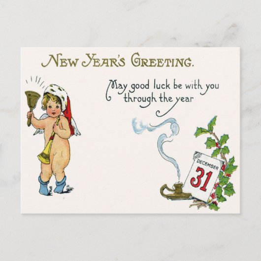Carte Postale Cherub Angel Holly Calendrier Bell Horn (Devant)