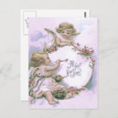 Carte Postale Cherub Angel Peinture Rose Oeuf (Devant / Derrière)