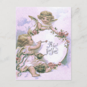 Carte Postale Cherub Angel Peinture Rose Oeuf