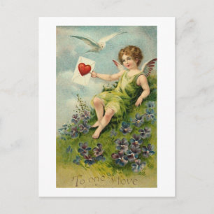Carte Postale Cherub avec lettre d'amour et Inséparable