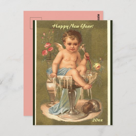 Carte Postale Chérub Champagne Éditée Bonne Année (Devant / Derrière)