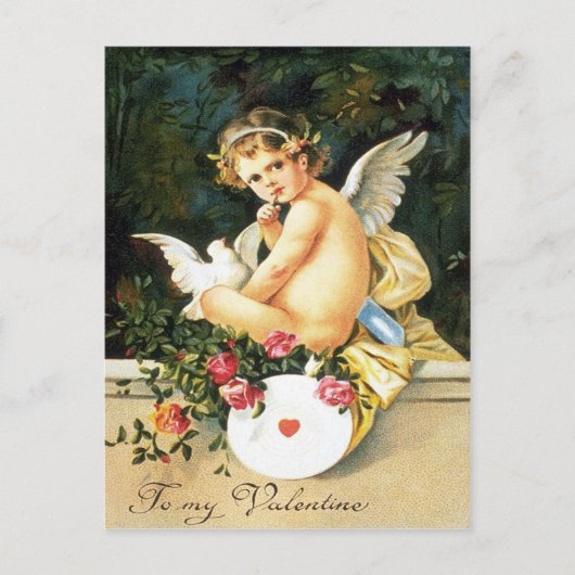 Carte Postale Cherub Cupid Dove Coeur Rose (Devant)