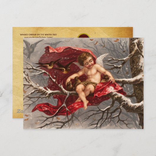Carte Postale CHÉRUBIN AILÉ SUR UN ARBRE D'HIVER AVEC OISEAUX No (Devant / Derrière)