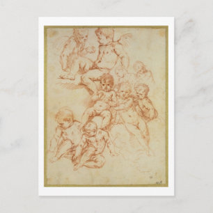 Carte Postale Cherubs, début du 17ème siècle (craie rouge sur pa