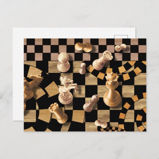 Carte Postale Chess Abstrait Art - textures en bois (Devant / Derrière)