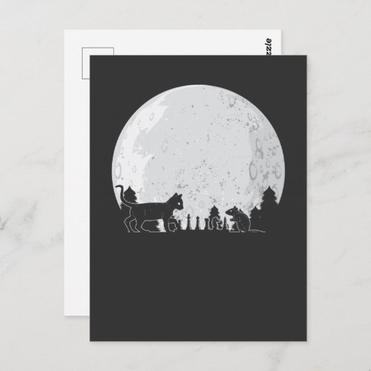 Carte Postale Chess Board Player Chat Mouse Pleine lune (Devant / Derrière)