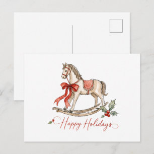 Carte Postale Cheval à bascule de Noël à l'aquarelle