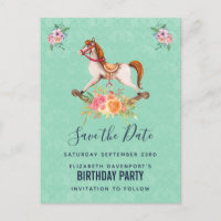 Cheval à bascule vintage avec fleurs Save the Date