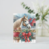 Carte Postale Cheval à la ferme Noël Personnalisé (Debout devant)