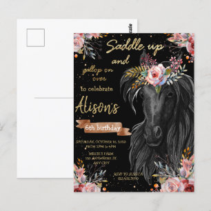 Carte Postale Cheval à l'aquarelle anniversaire cowgirl