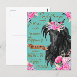 Carte Postale Cheval à l'aquarelle anniversaire cowgirl