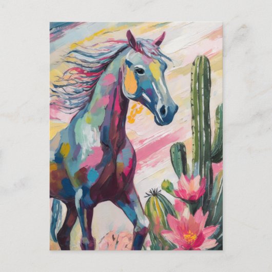 Carte Postale Cheval Abstrait moderne et succulents (Devant)