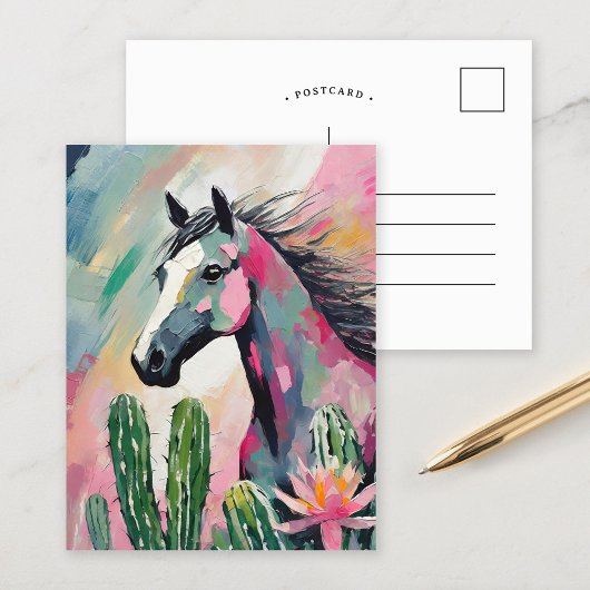 Carte Postale Cheval Abstrait moderne et succulents