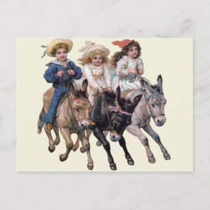 Carte Postale Cheval antique poney enfants art