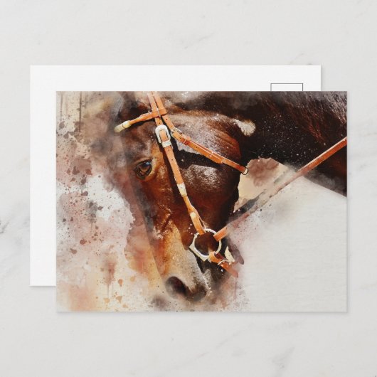 Carte Postale Cheval Aquarelle Art (Devant / Derrière)